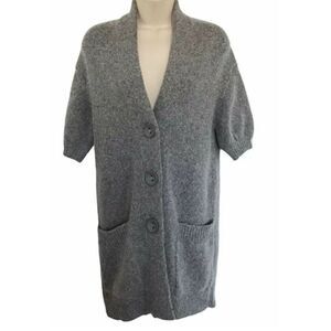 Vince Gray Alpaca Wool Cardigan Sweater button up oversized short sleeve L
